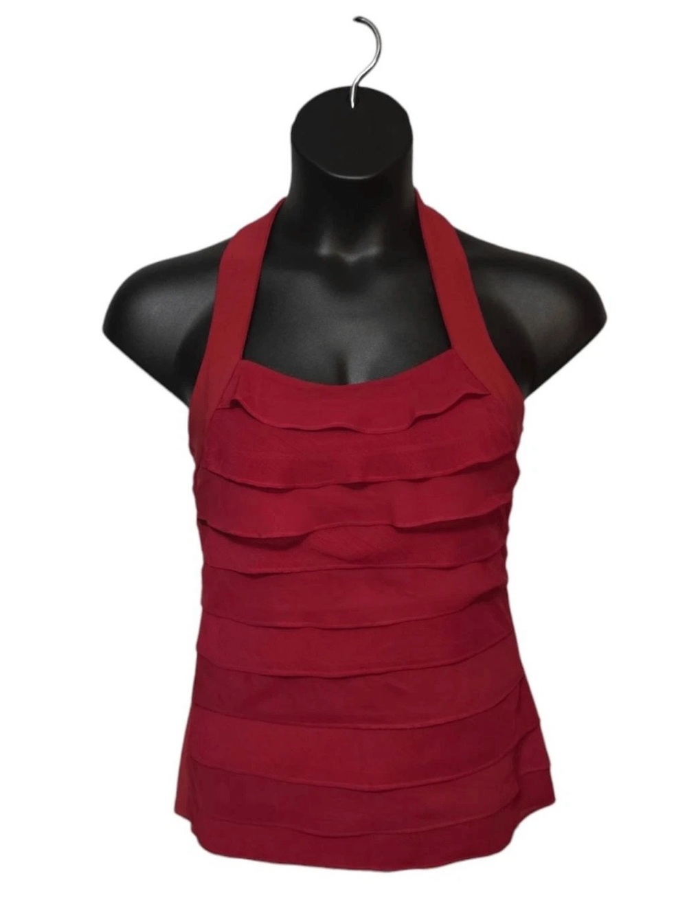 White House Black Market Red Tiered Ruffle Halter Tank Top - Size M